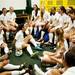 The Skyline High School soccer team laughs in the locker room during the first weather delay of the game against Huron on Thursday, May 30. Daniel Brenner I AnnArbor.com